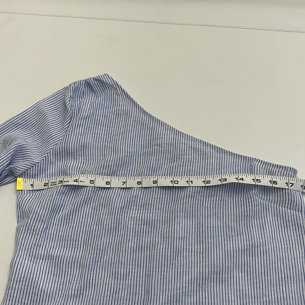L’ Academie romantic sleeve blue & white pinstripe shirt size S - Picture 13 of 16